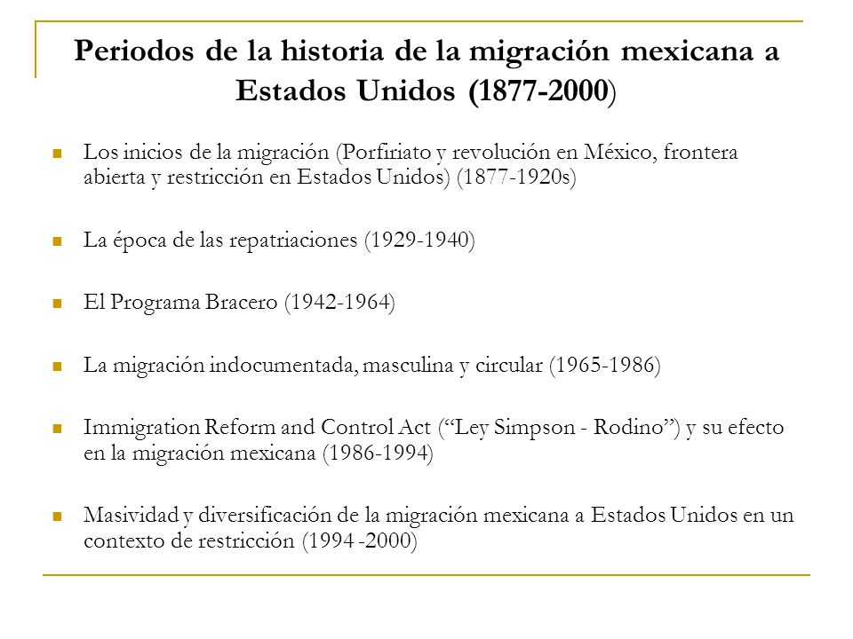 Periodos de la historia de la migración mexicana a Estados Unidos ( )