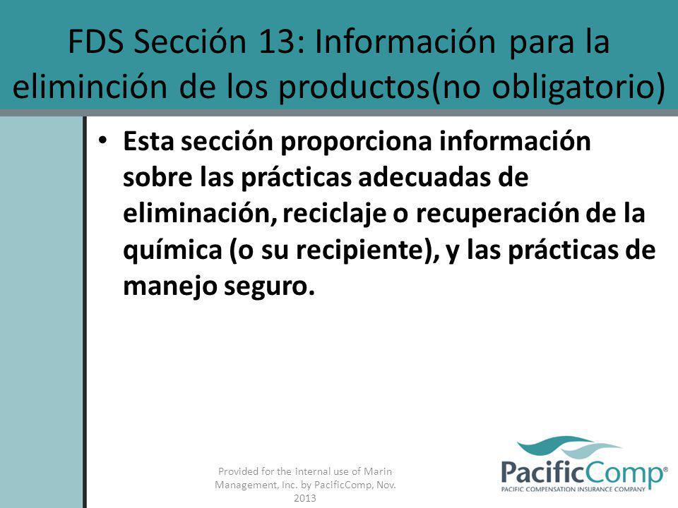 FDS Sección 13: Información para la eliminción de los productos(no obligatorio)