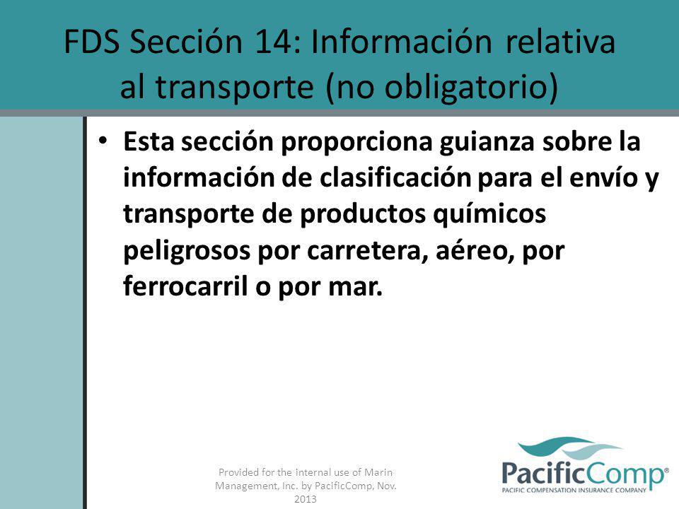 FDS Sección 14: Información relativa al transporte (no obligatorio)