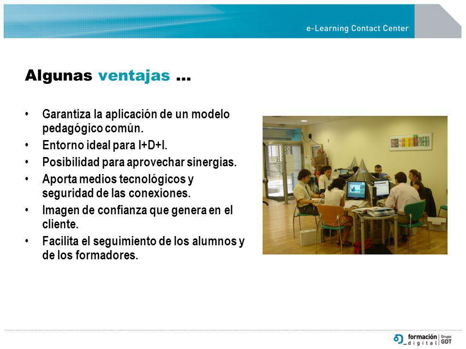 Algunas ventajas … Garantiza la aplicación de un modelo pedagógico común. Entorno ideal para I+D+I.