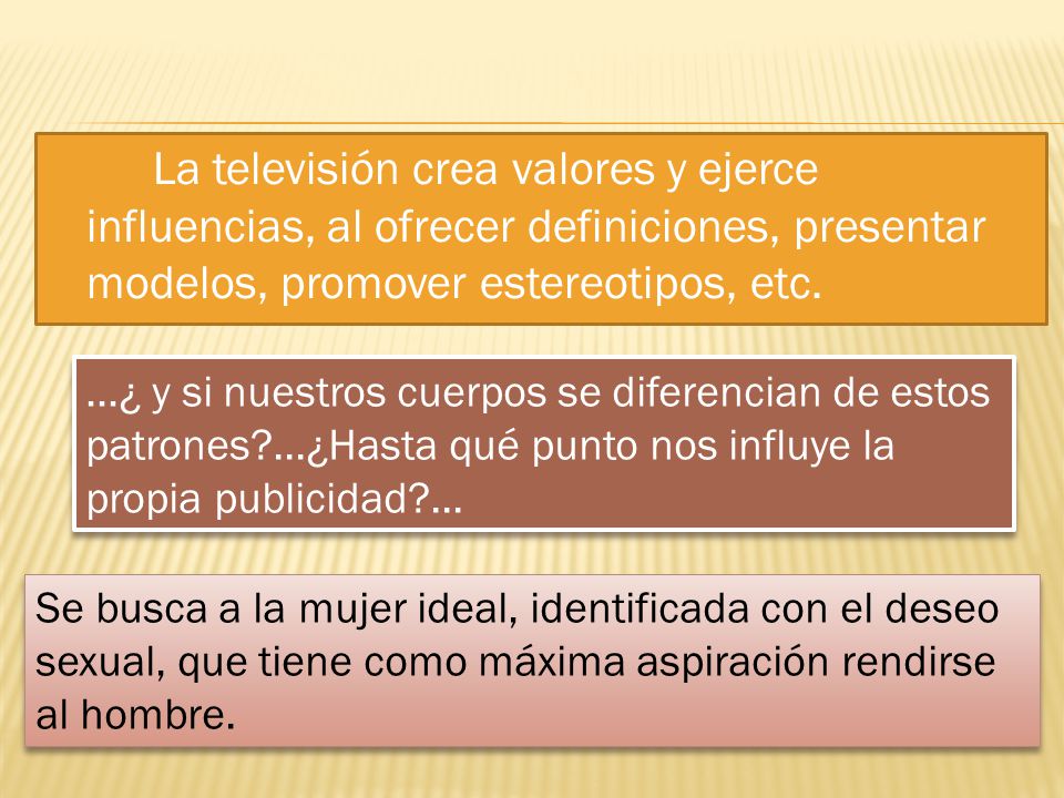 La televisión crea valores y ejerce influencias, al ofrecer definiciones, presentar modelos, promover estereotipos, etc.