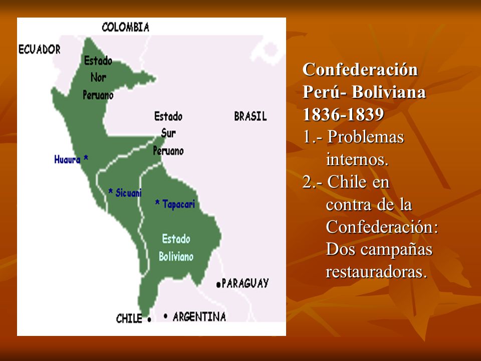 Confederación Perú- Boliviana Problemas. internos. 2.- Chile en. contra de la.