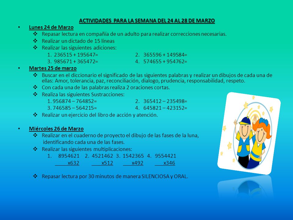 ACTIVIDADES PARA LA SEMANA DEL 24 AL 28 DE MARZO
