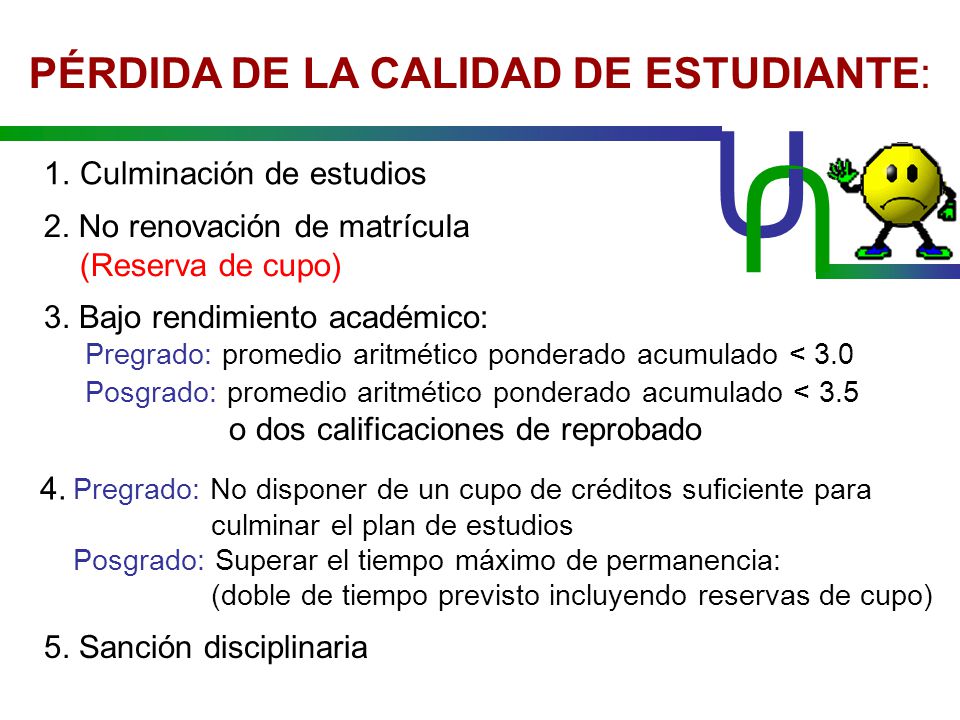 U U PÉRDIDA DE LA CALIDAD DE ESTUDIANTE: Culminación de estudios
