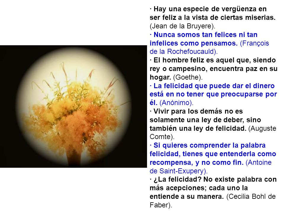 · Hay una especie de vergüenza en ser feliz a la vista de ciertas miserias. (Jean de la Bruyere).
