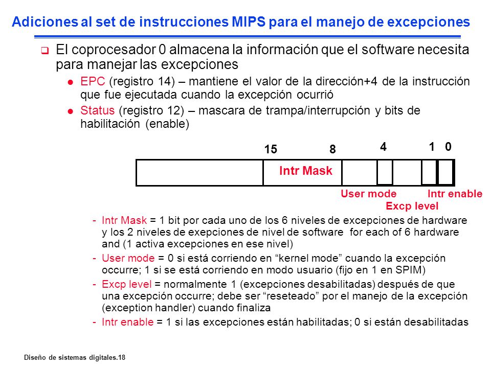 Adiciones al set de instrucciones MIPS para el manejo de excepciones