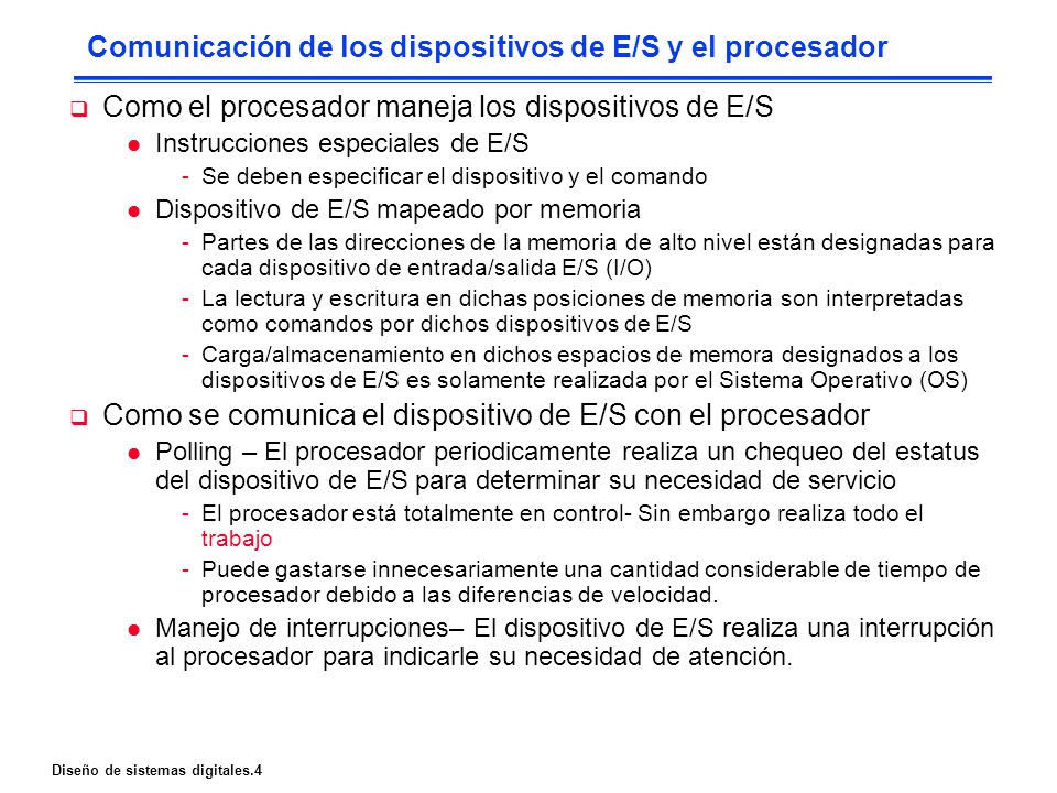 Comunicación de los dispositivos de E/S y el procesador