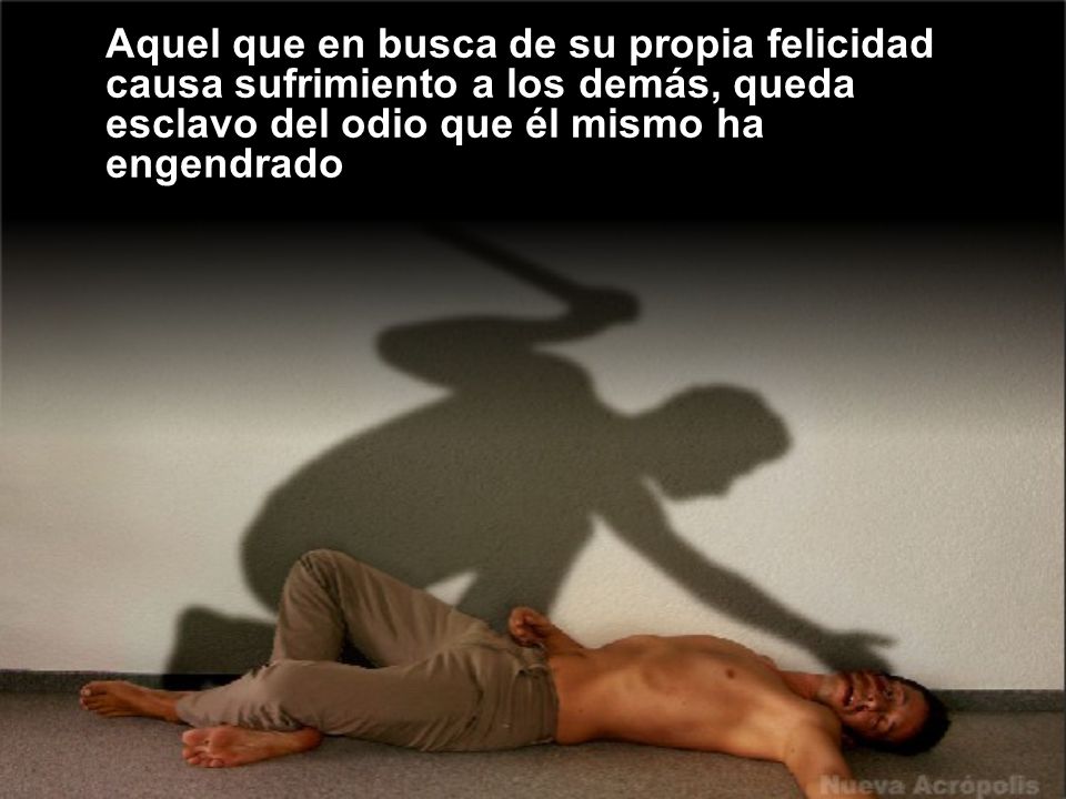 Aquel que en busca de su propia felicidad causa sufrimiento a los demás, queda esclavo del odio que él mismo ha engendrado