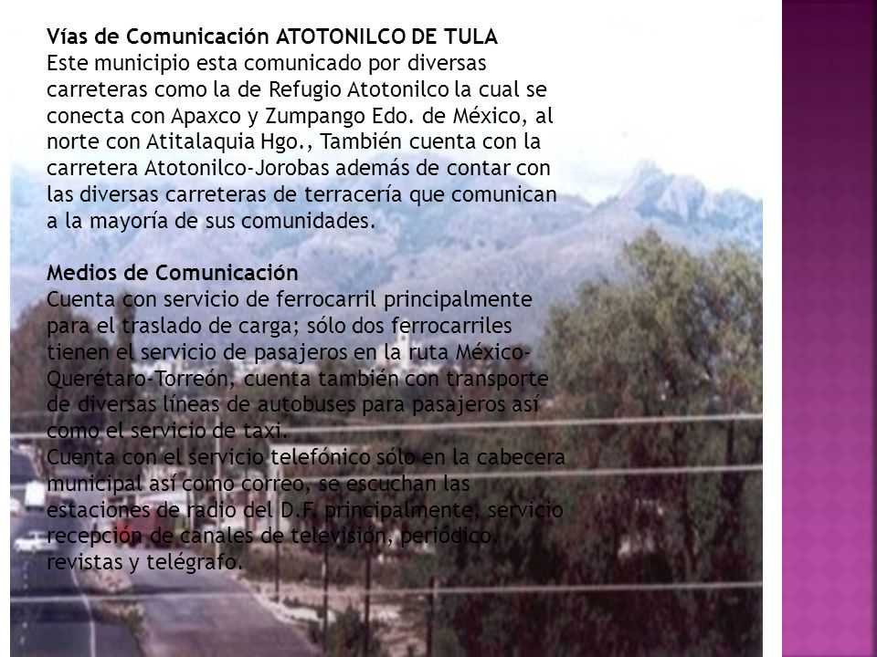Vías de Comunicación ATOTONILCO DE TULA