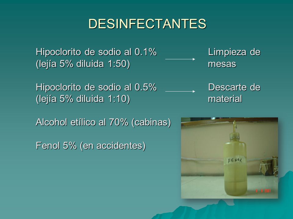 DESINFECTANTES Hipoclorito de sodio al 0.1% Limpieza de