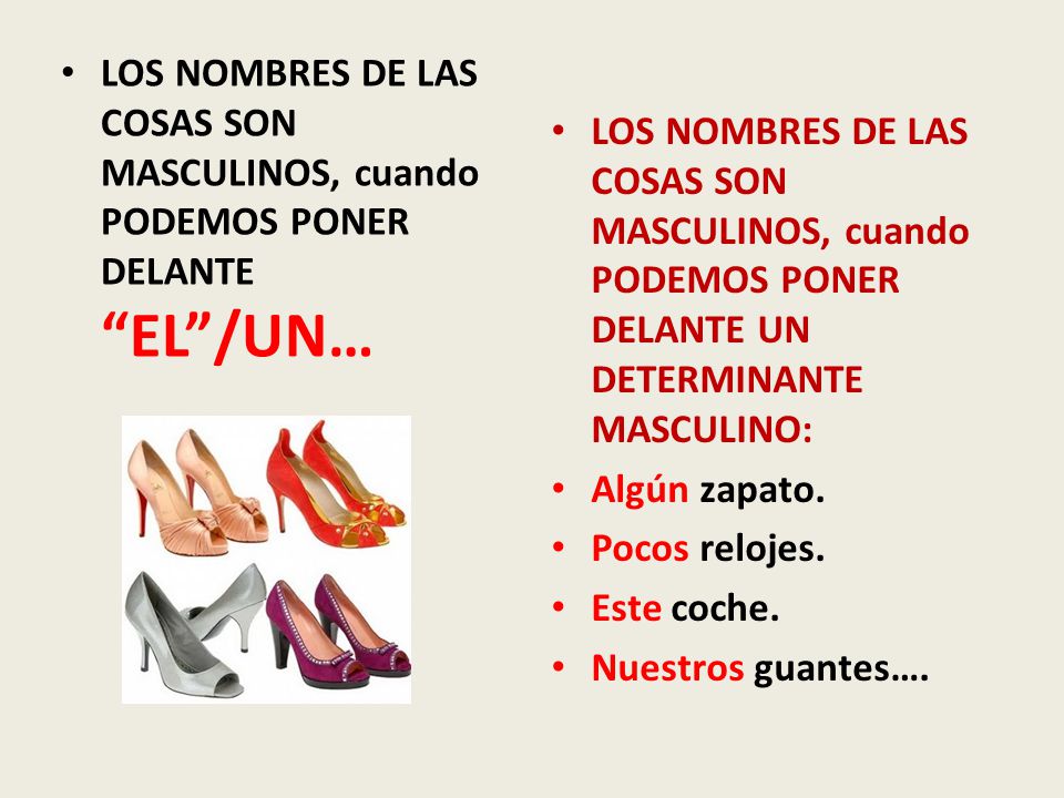 LOS NOMBRES DE LAS COSAS SON MASCULINOS, cuando PODEMOS PONER DELANTE EL /UN…