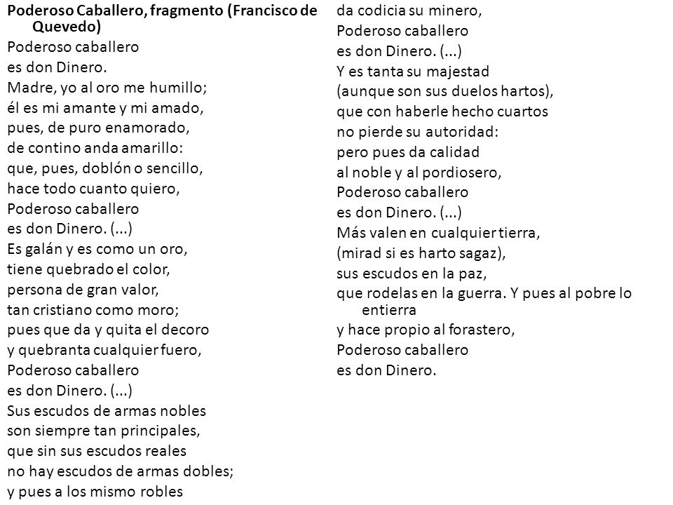 Poderoso Caballero, fragmento (Francisco de Quevedo)