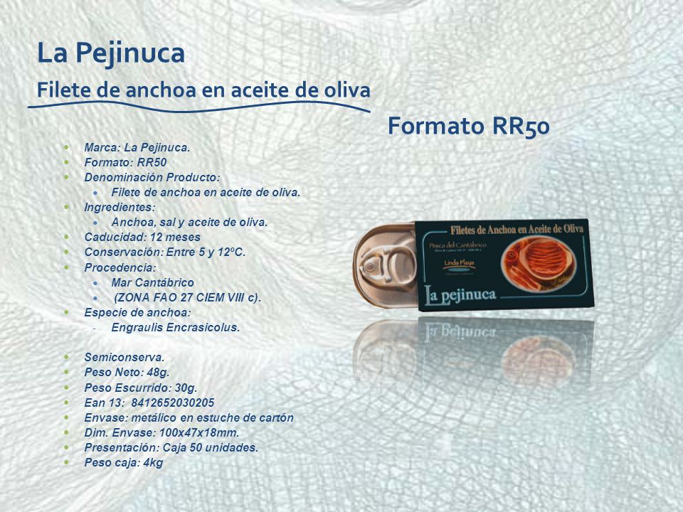 La Pejinuca Filete de anchoa en aceite de oliva Formato RR50