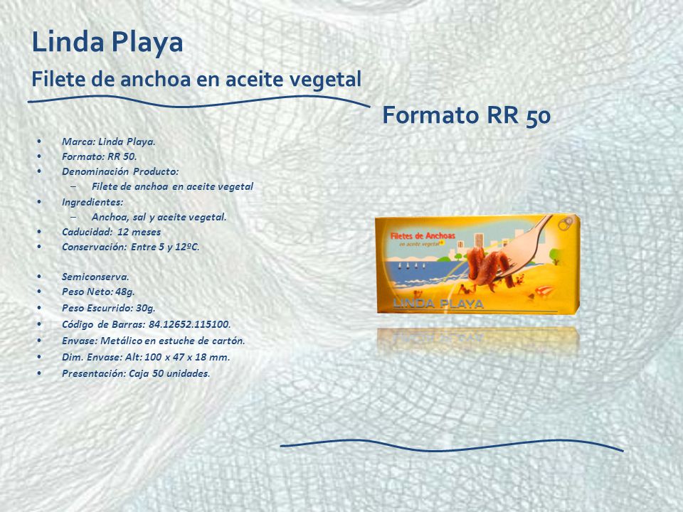 Linda Playa Filete de anchoa en aceite vegetal Formato RR 50
