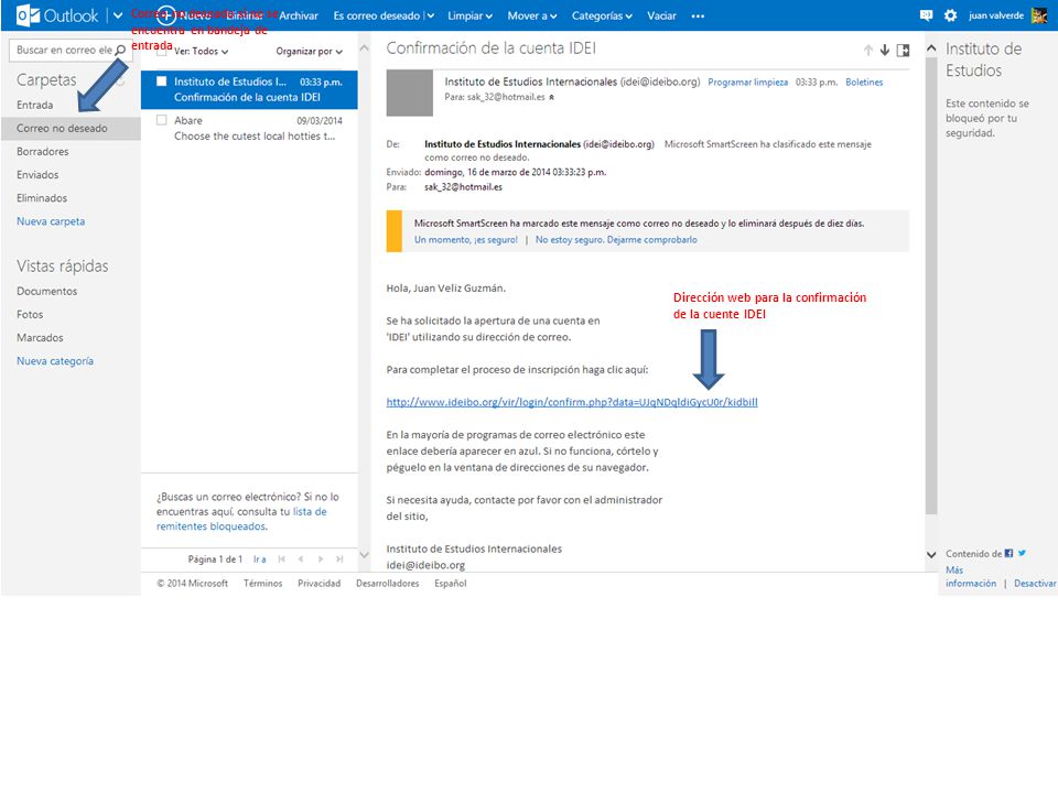 Correo no deseado si no se encuentra en bandeja de entrada