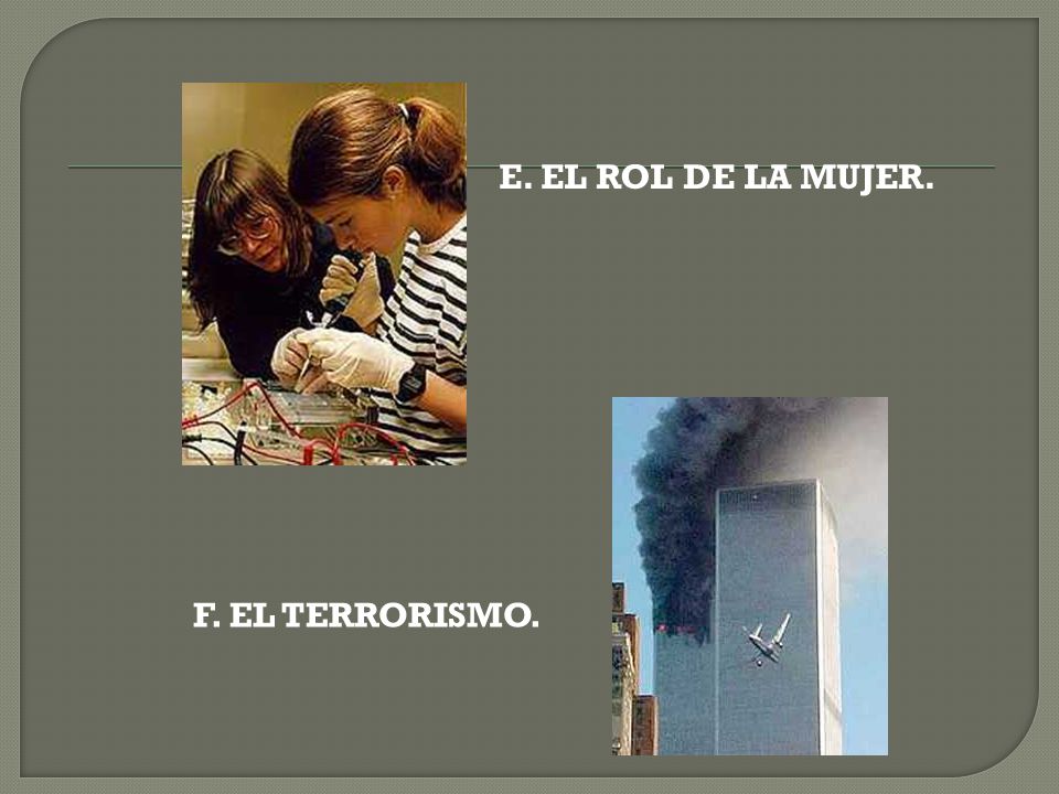 E. EL ROL DE LA MUJER. F. EL TERRORISMO.