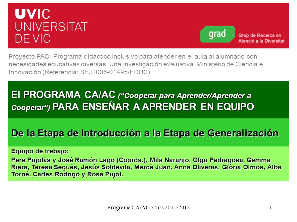 De la Etapa de Introducción a la Etapa de Generalización