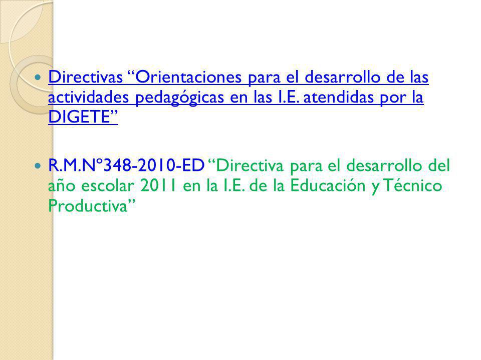 Directivas Orientaciones para el desarrollo de las actividades pedagógicas en las I.E. atendidas por la DIGETE
