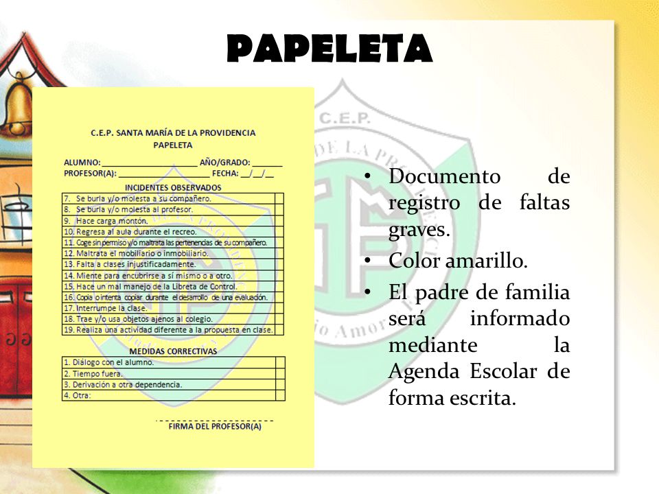 PAPELETA Documento de registro de faltas graves. Color amarillo.