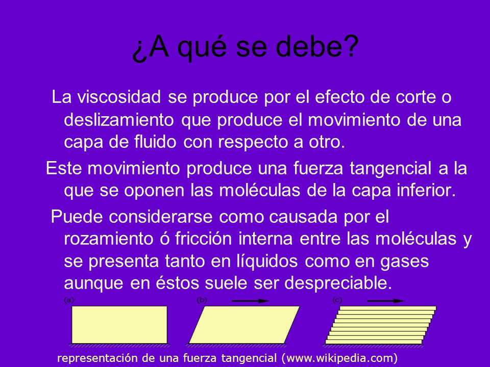 ¿A qué se debe La viscosidad se produce por el efecto de corte o deslizamiento que produce el movimiento de una capa de fluido con respecto a otro.