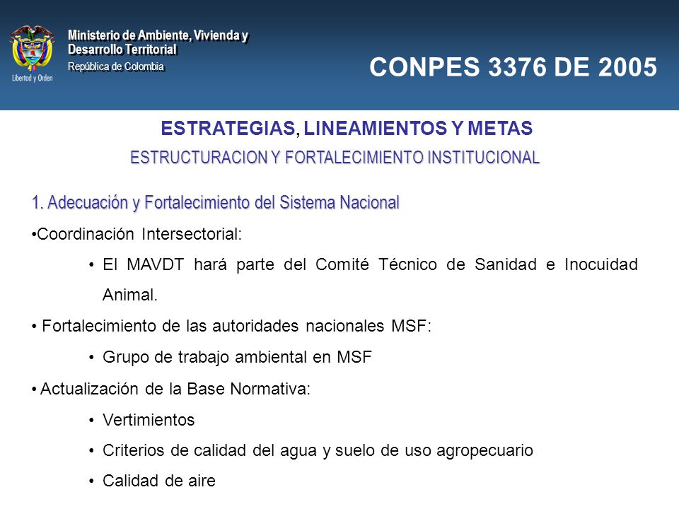 CONPES 3376 DE 2005 ESTRATEGIAS, LINEAMIENTOS Y METAS