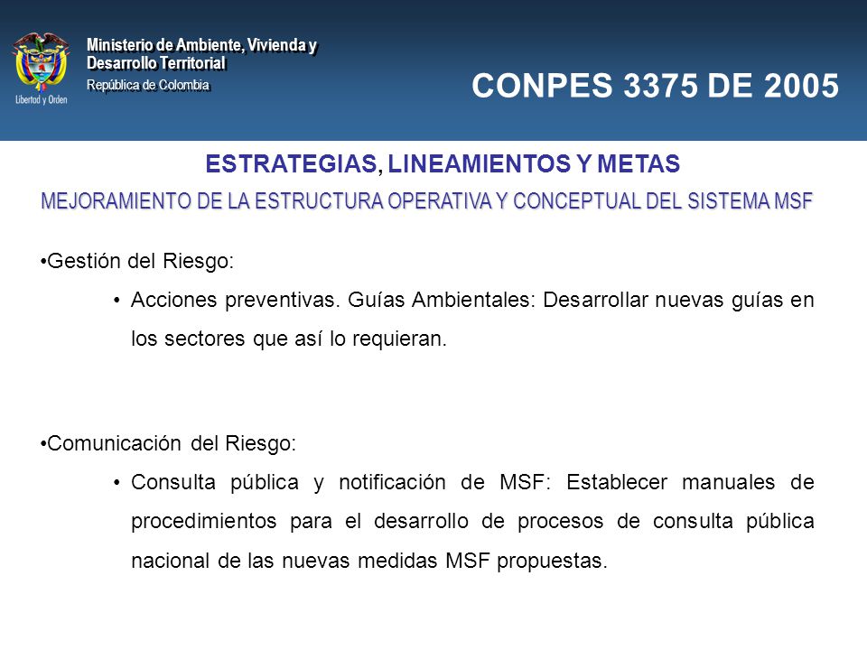 CONPES 3375 DE 2005 ESTRATEGIAS, LINEAMIENTOS Y METAS