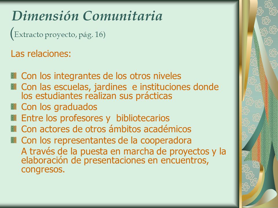 Dimensión Comunitaria (Extracto proyecto, pág. 16)