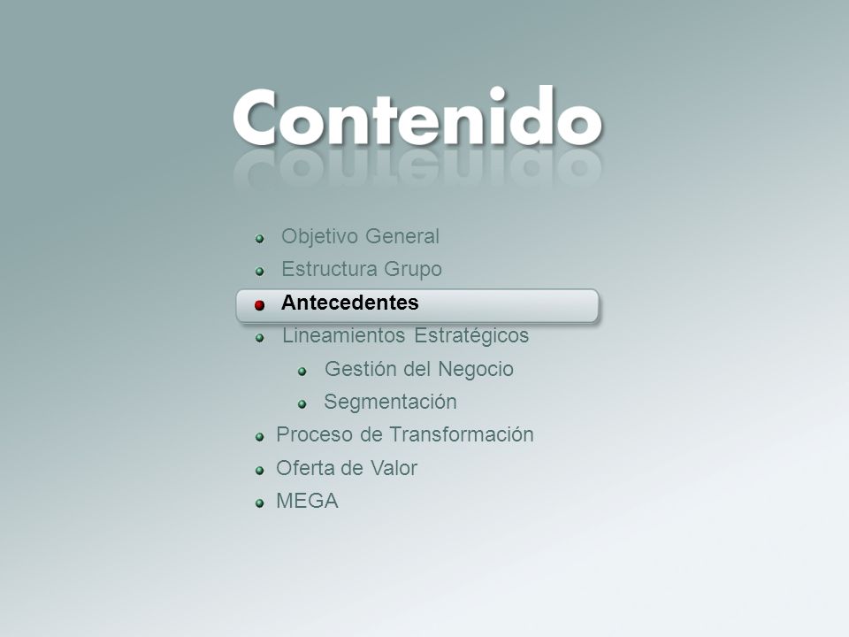 Objetivo General Estructura Grupo. Antecedentes. Lineamientos Estratégicos. Gestión del Negocio.