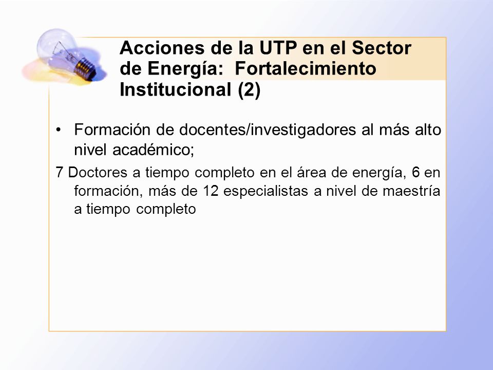 Acciones de la UTP en el Sector de Energía: Fortalecimiento Institucional (2)
