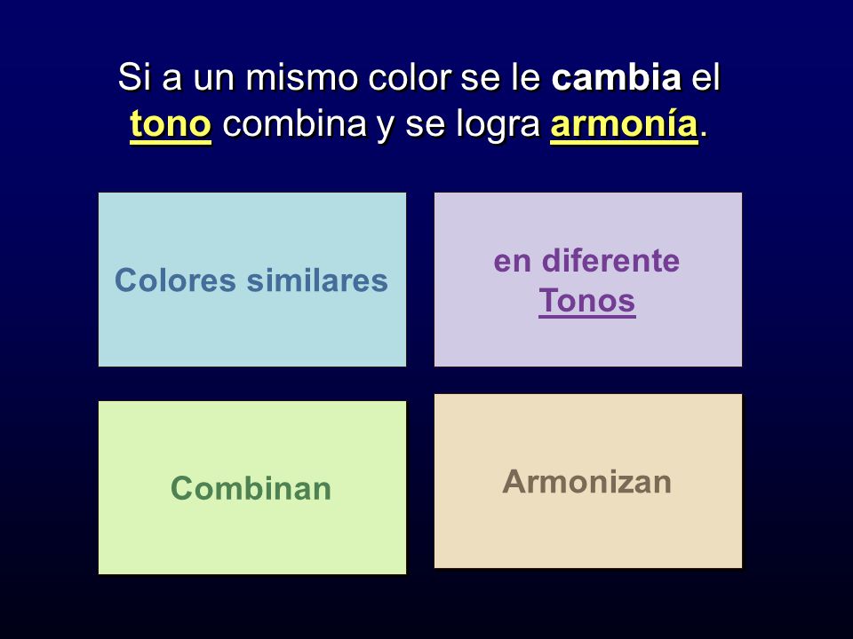 Si a un mismo color se le cambia el tono combina y se logra armonía.