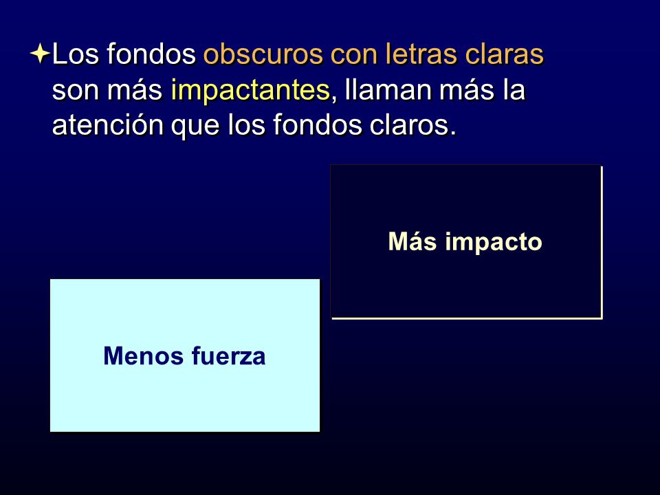 Los fondos obscuros con letras claras son más impactantes, llaman más la atención que los fondos claros.