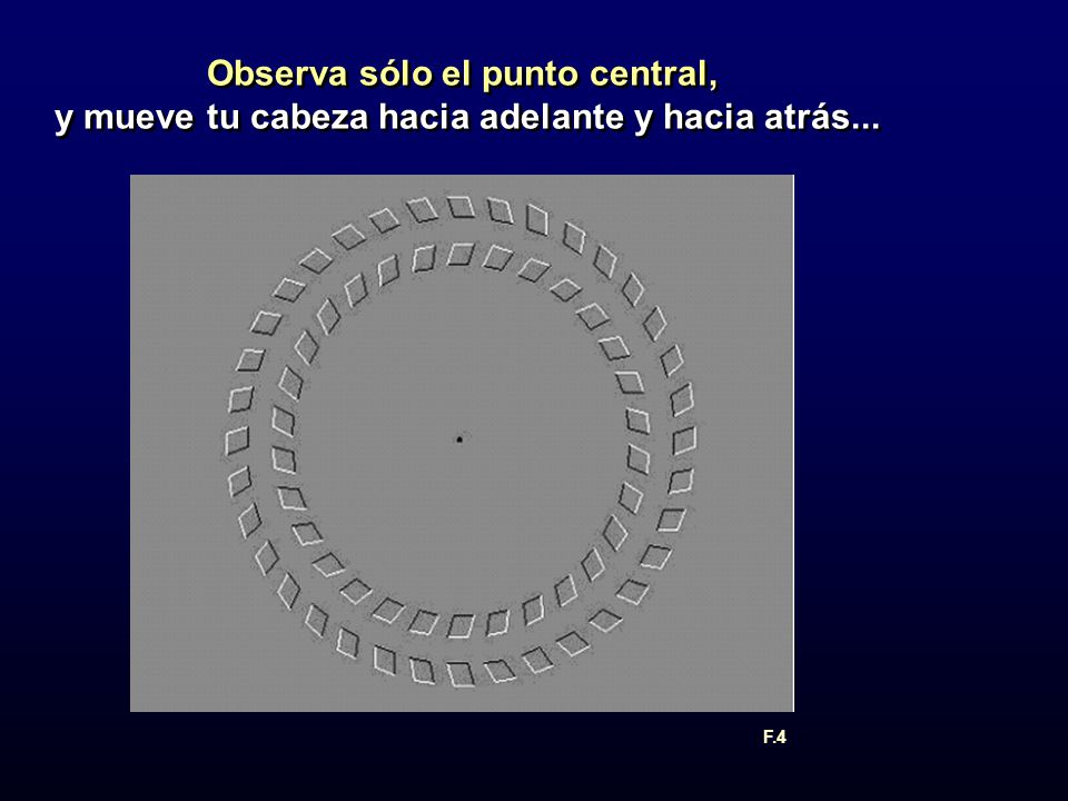 Observa sólo el punto central, y mueve tu cabeza hacia adelante y hacia atrás...
