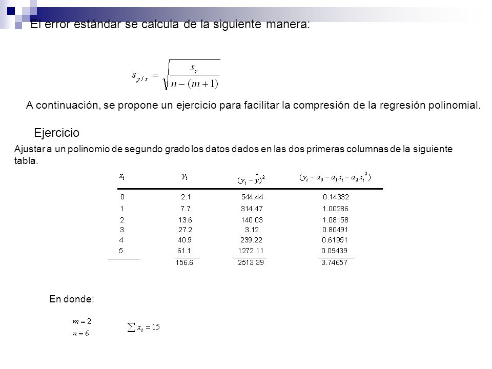 El error estándar se calcula de la siguiente manera: