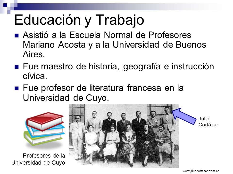 Educación y Trabajo Asistió a la Escuela Normal de Profesores Mariano Acosta y a la Universidad de Buenos Aires.