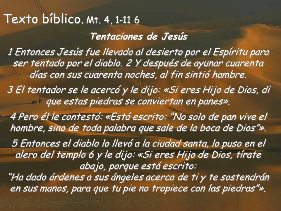 Texto bíblico. Mt. 4, Tentaciones de Jesús