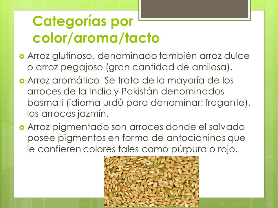 Categorías por color/aroma/tacto
