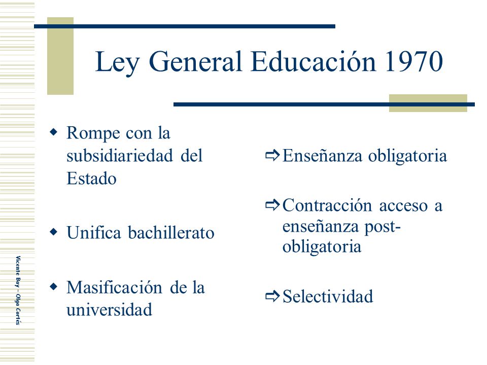 Ley General Educación 1970 Rompe con la subsidiariedad del Estado