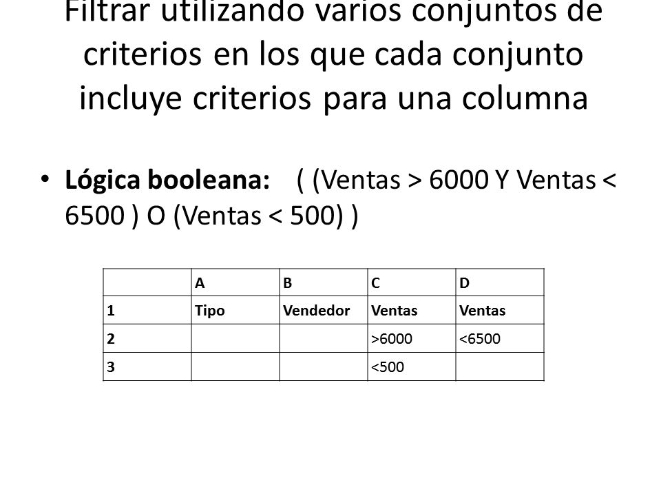 Filtrar utilizando varios conjuntos de criterios en los que cada conjunto incluye criterios para una columna