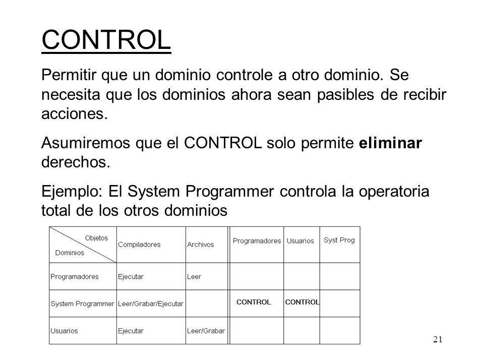 CONTROL Permitir que un dominio controle a otro dominio. Se necesita que los dominios ahora sean pasibles de recibir acciones.