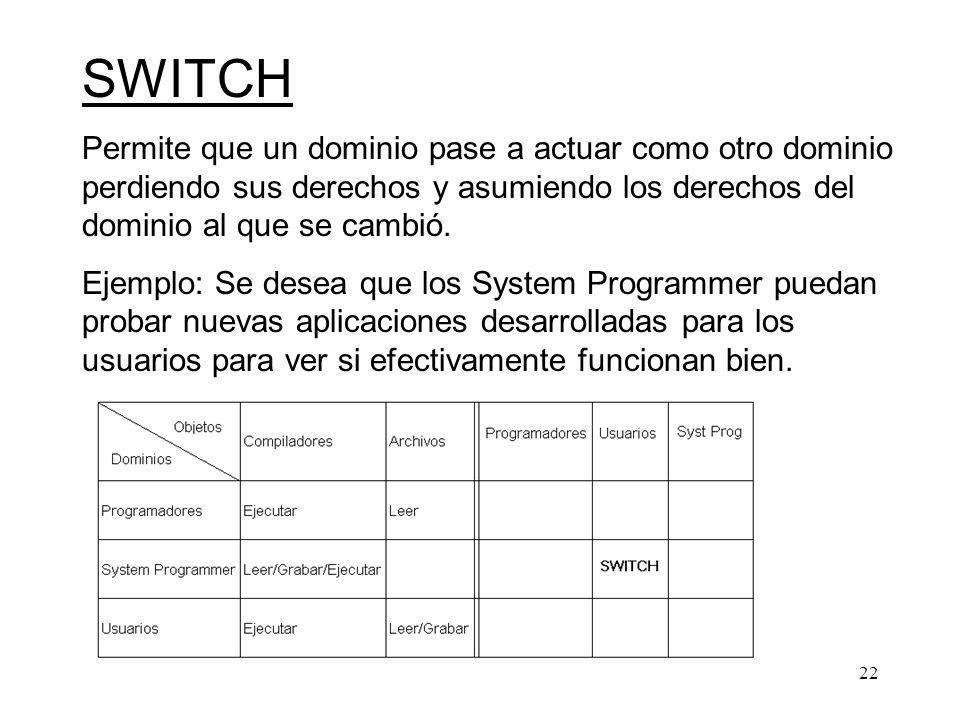 SWITCH Permite que un dominio pase a actuar como otro dominio perdiendo sus derechos y asumiendo los derechos del dominio al que se cambió.