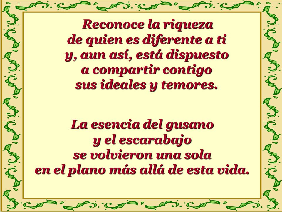 Reconoce la riqueza de quien es diferente a ti y, aun así, está dispuesto a compartir contigo sus ideales y temores.
