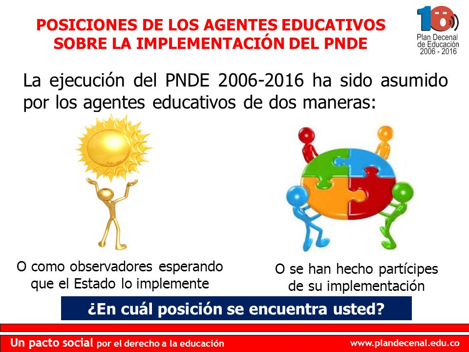 POSICIONES DE LOS AGENTES EDUCATIVOS SOBRE LA IMPLEMENTACIÓN DEL PNDE