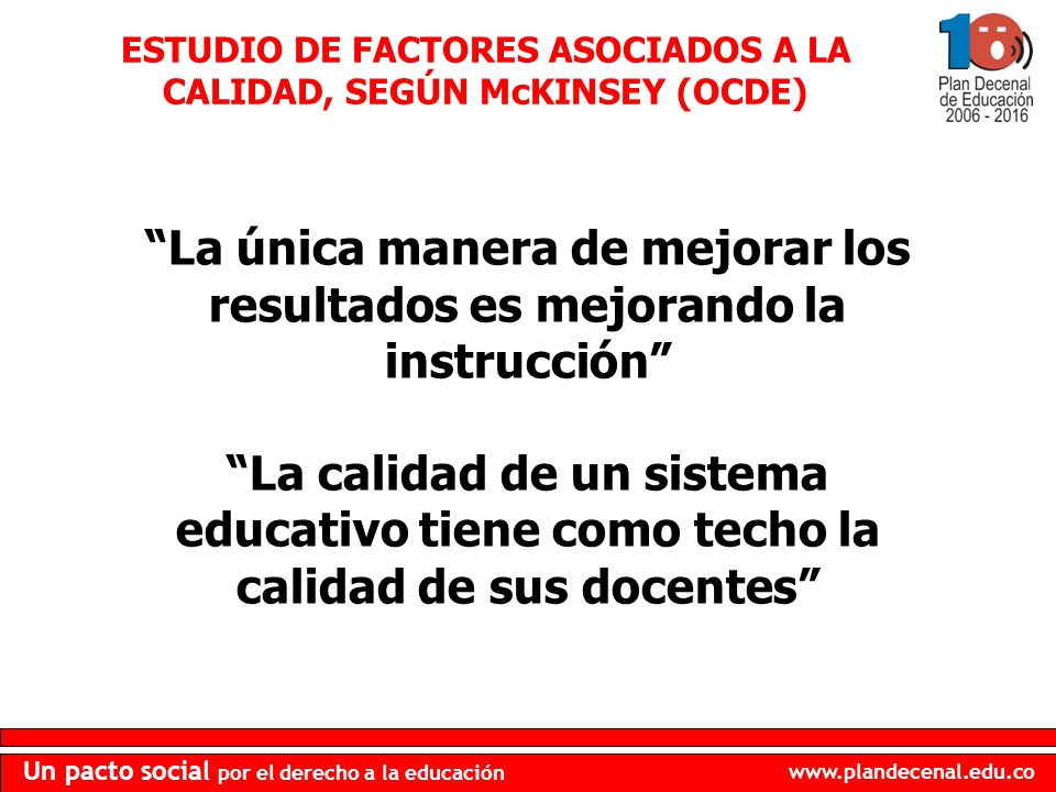 ESTUDIO DE FACTORES ASOCIADOS A LA CALIDAD, SEGÚN McKINSEY (OCDE)