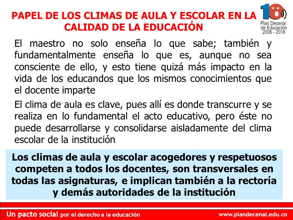 PAPEL DE LOS CLIMAS DE AULA Y ESCOLAR EN LA CALIDAD DE LA EDUCACIÓN