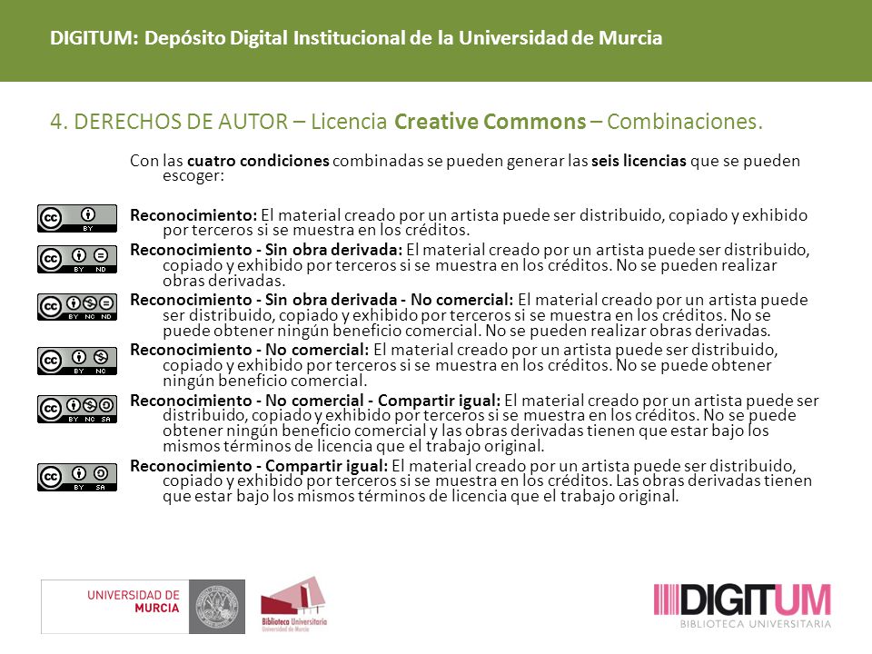 4. DERECHOS DE AUTOR – Licencia Creative Commons – Combinaciones.
