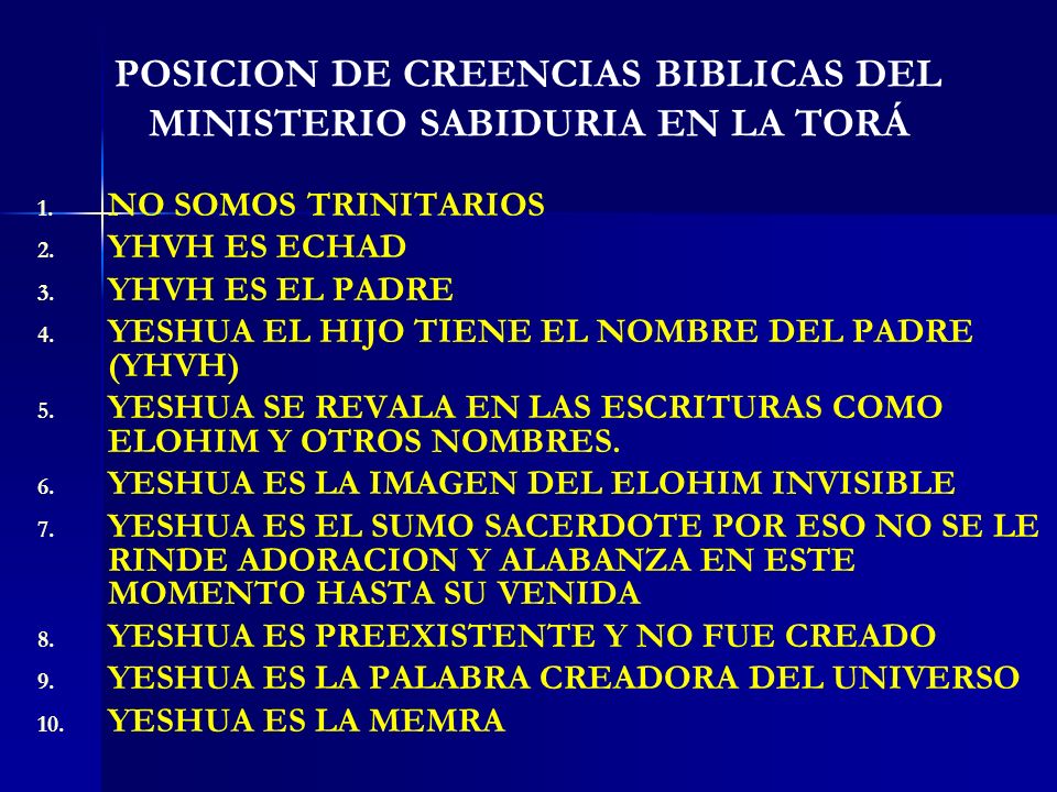 POSICION DE CREENCIAS BIBLICAS DEL MINISTERIO SABIDURIA EN LA TORÁ
