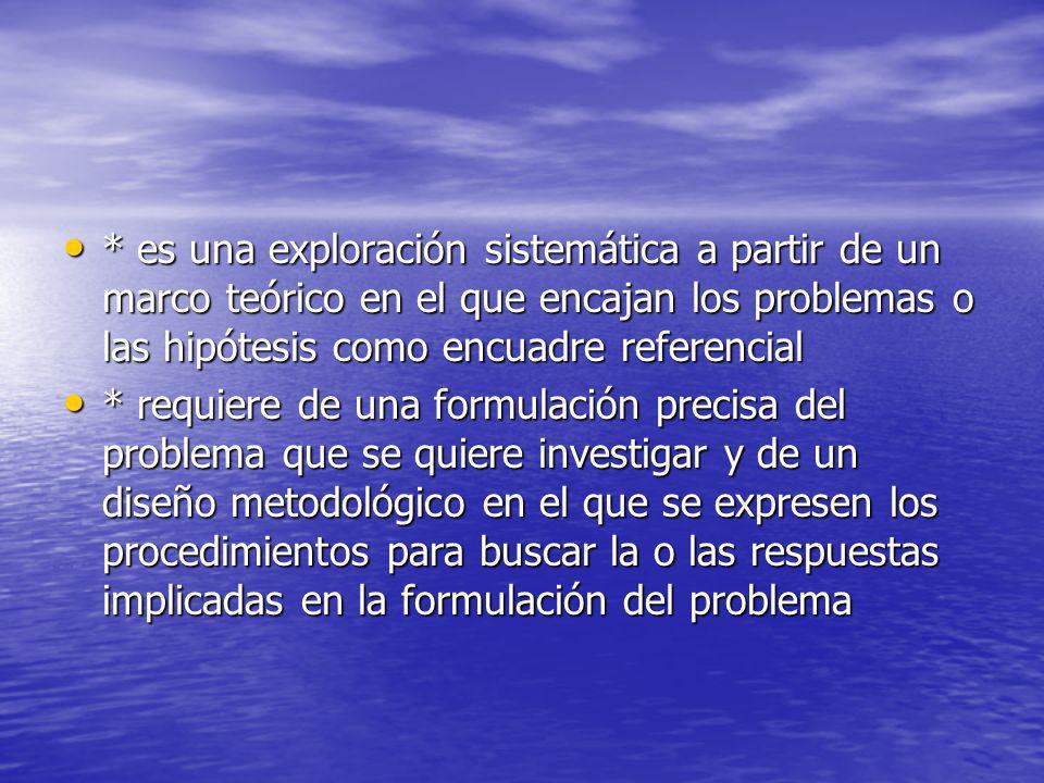 * es una exploración sistemática a partir de un marco teórico en el que encajan los problemas o las hipótesis como encuadre referencial