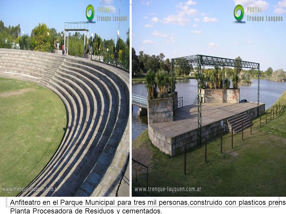 Anfiteatro en el Parque Municipal para tres mil personas,construido con plasticos prensados en la