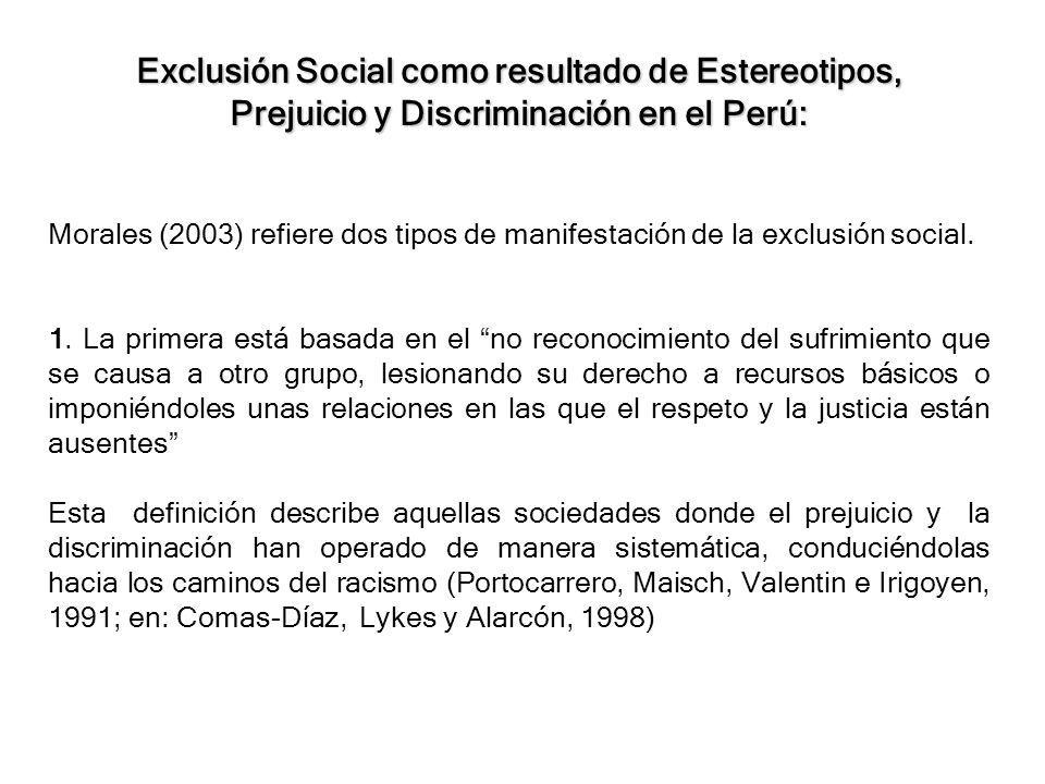 Exclusión Social como resultado de Estereotipos, Prejuicio y Discriminación en el Perú: