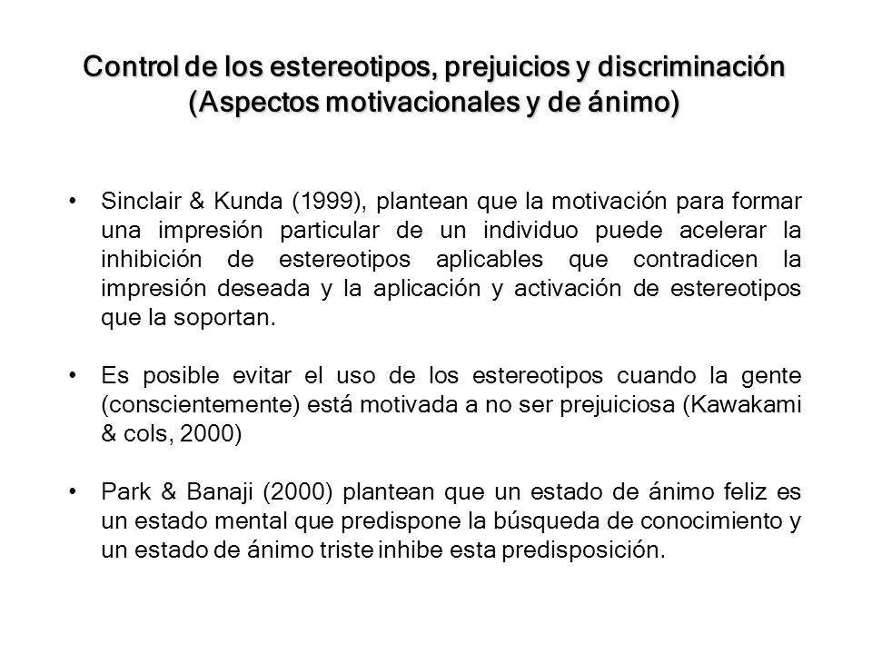 Control de los estereotipos, prejuicios y discriminación (Aspectos motivacionales y de ánimo)